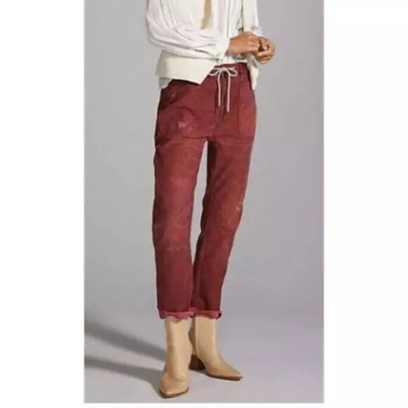 Pilcro Trailblazer Patchwork rust red paisley straight pants drawstring small - Picture 1 of 10